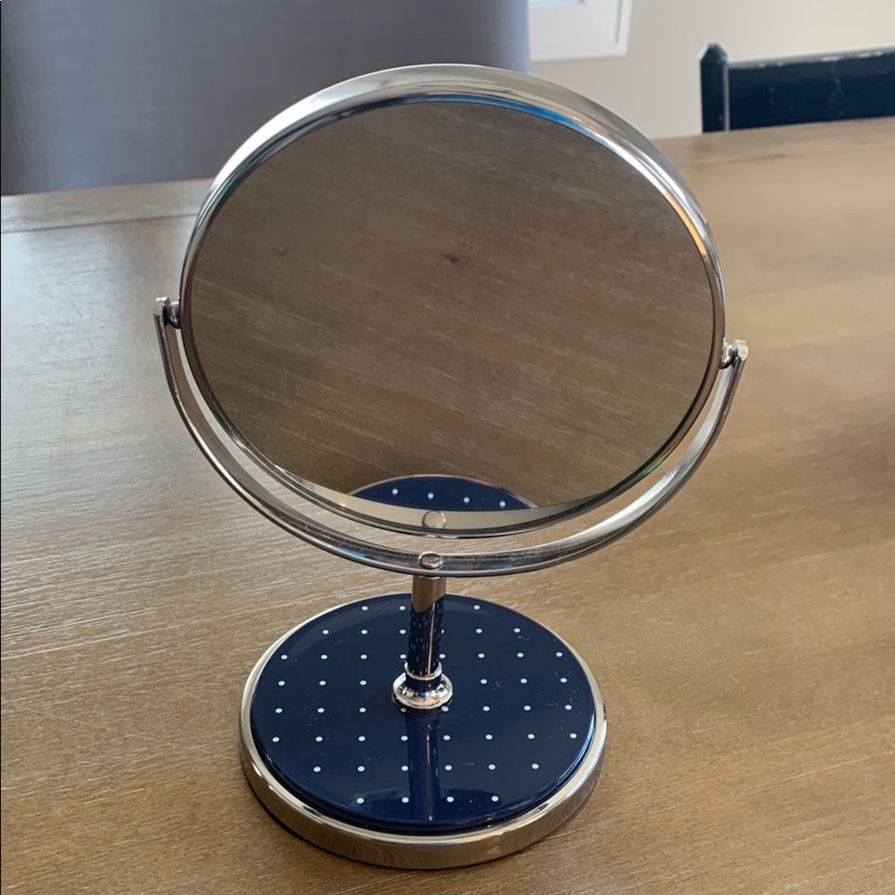 Elegant Silver and Blue Polka Dot Vanity Mirror